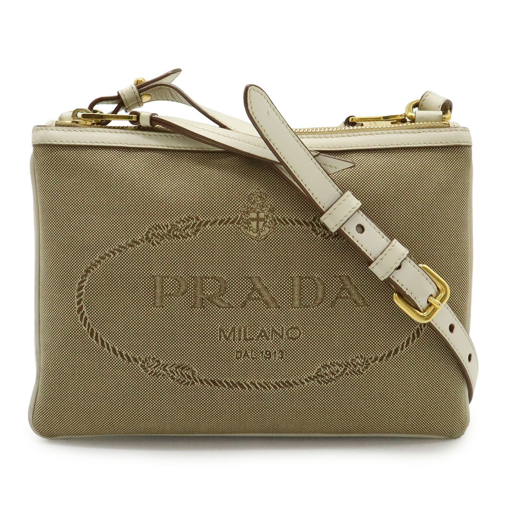 Prada jacquard Shoulder Bag leather Beige Brown Cream